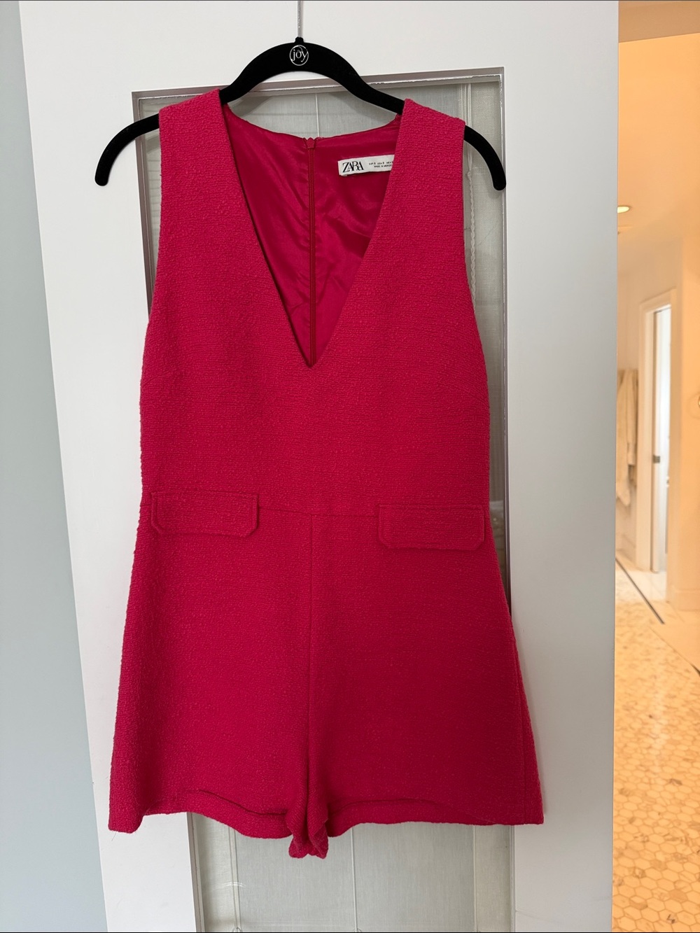Zara Hot Pink Textured V-Neck Romper